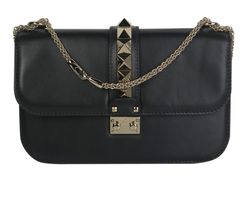 Rockstud Glam Lock Flap Bag, Leather, Black, DB, B, 3*